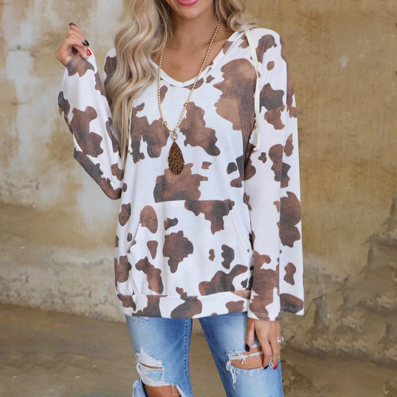Printed Long-Sleeved Loose Loose Casual All-Match Blouse T-Shirt Women