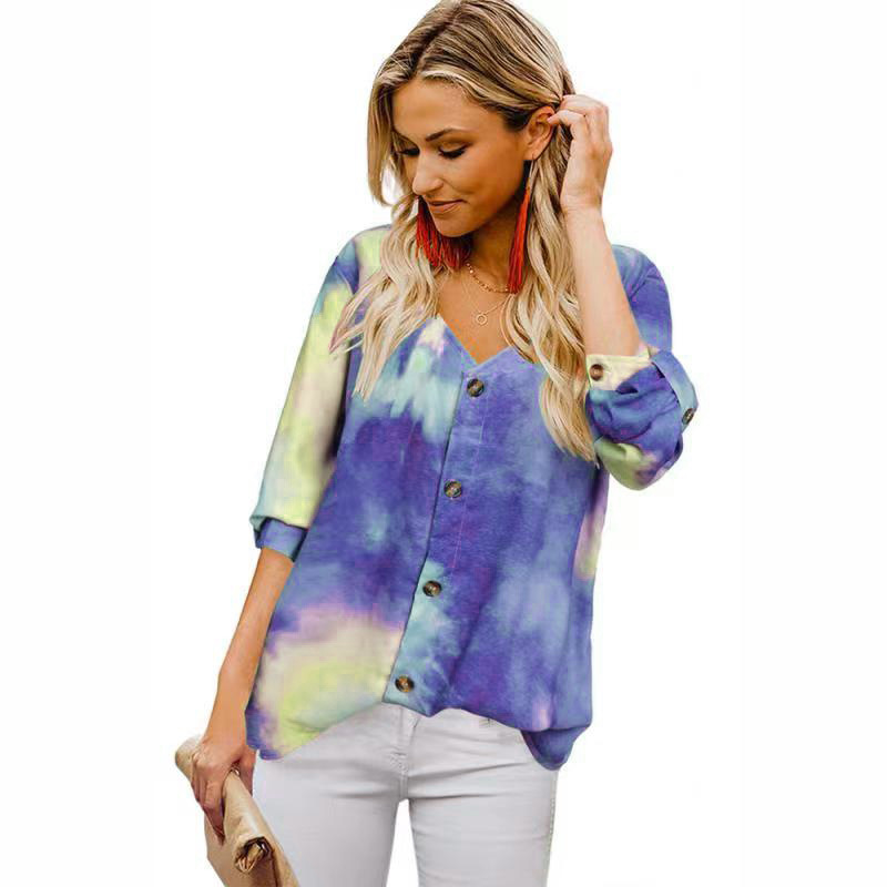 V-neck Single-breasted Casual Shirt