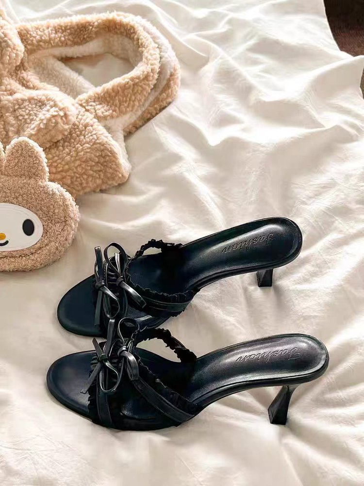 Women's Bowknot High Heel Slide Sandals, Slim Heel Slip On Mules, Elegant... 4