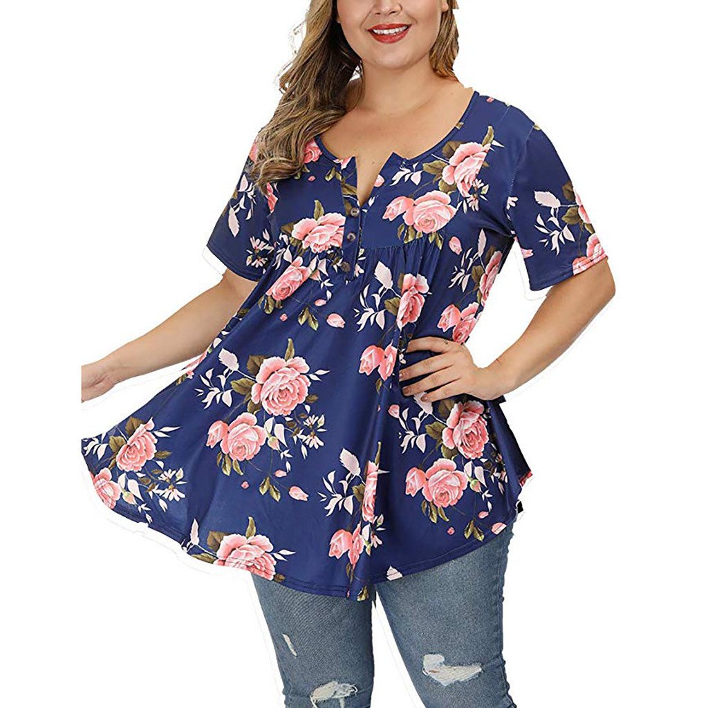 Title 6, New Ladies V-Neck Button Plus Size Printed Shor...