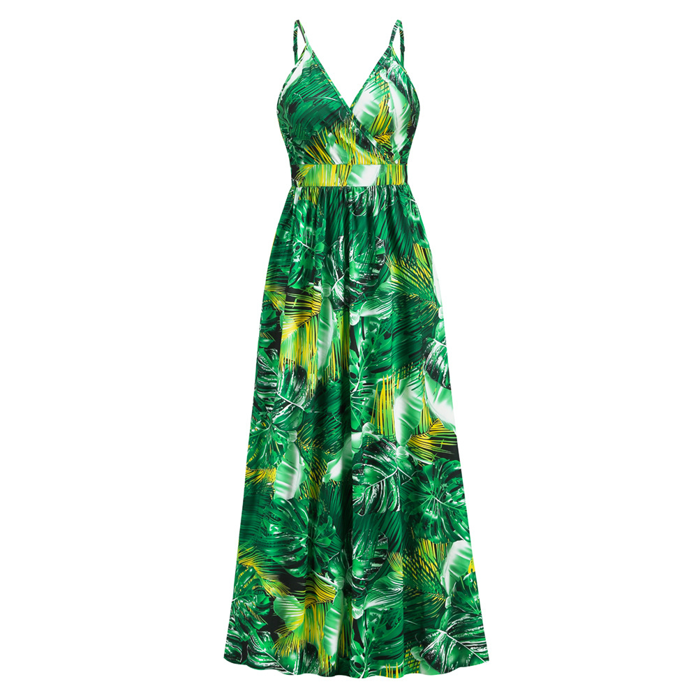 Flowers Long Dress Summer Swing Holiday Beach Dress Grass Green - Shop at LoveMi