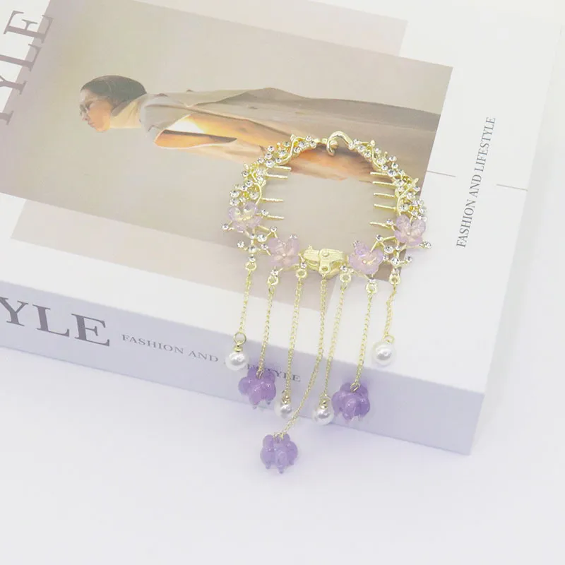 Early Spring New Light Luxury Amethyst Flower Fringe Hair Clip Back Head Spoon Pill Head Coiled Hair Ponytail Buckle Headdress - Amethyst Flowers