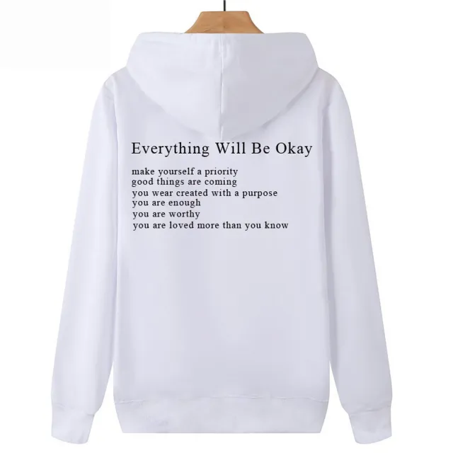 Everything Will Be Okay Loose Casual Men's And Women's Korean Version Loose Round Neck Top White - Shop at LoveMi