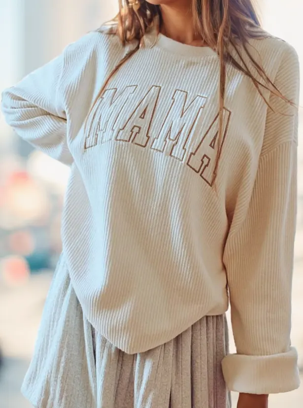 Women Loose Fit Embroidered Print Sweatshirt Top