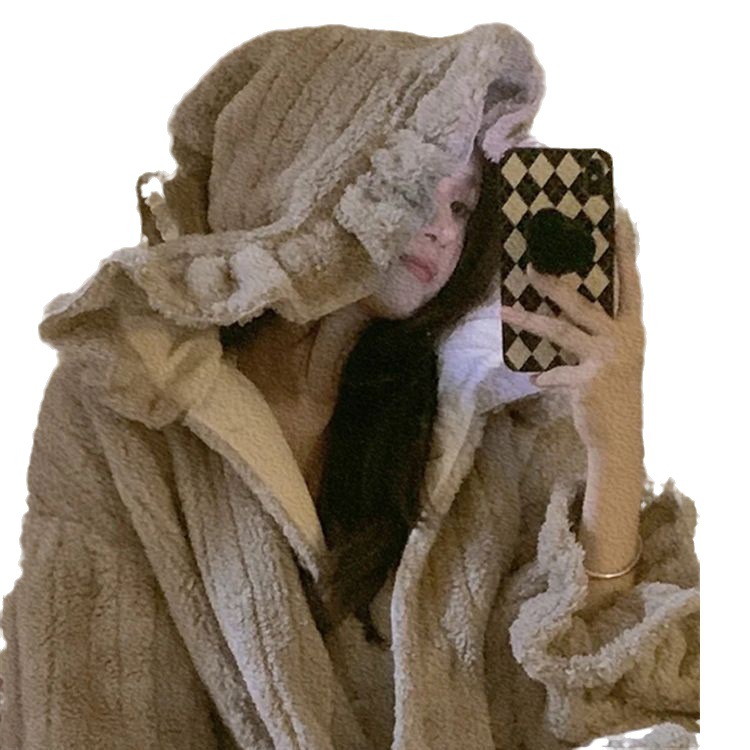 Women’s Winter Coral Fleece Fleece-lined Pajamas Thick Night-robe Spring And Autumn Flannel Home Wear