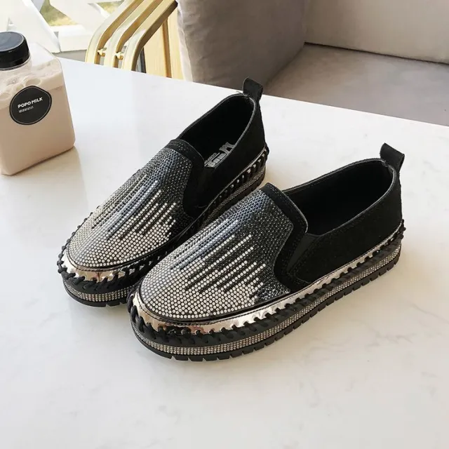 Casual Single Shoes All match Rhinestone Loafers Black - Shop at LoveMi