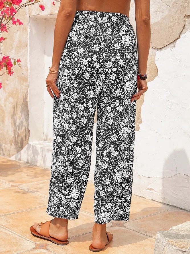 Women's Loose Panel Print Floral Trousers