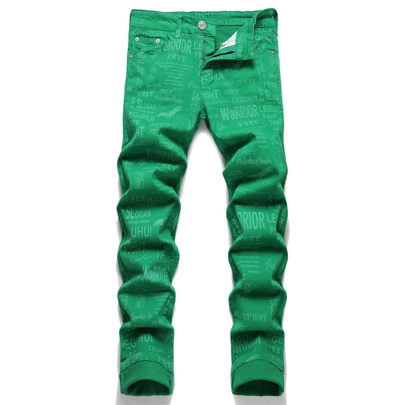 Title 5, Jeans con stampa digitale verde, alla moda, vit...