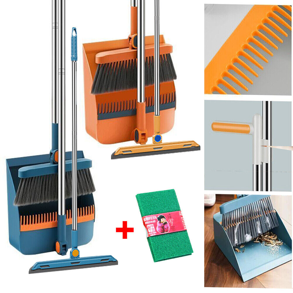 Long Handled Dustpan And Brush Set Strong Metal Handle Dust Pan & Broom Sweeper