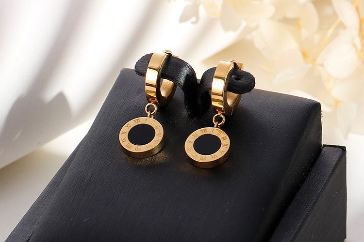 Titanium Steel Plated 18K Rose Gold Roman Earrings