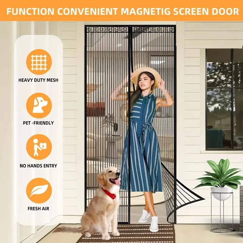 Black Hands-free Magnetic Door Curtain, Breathable
