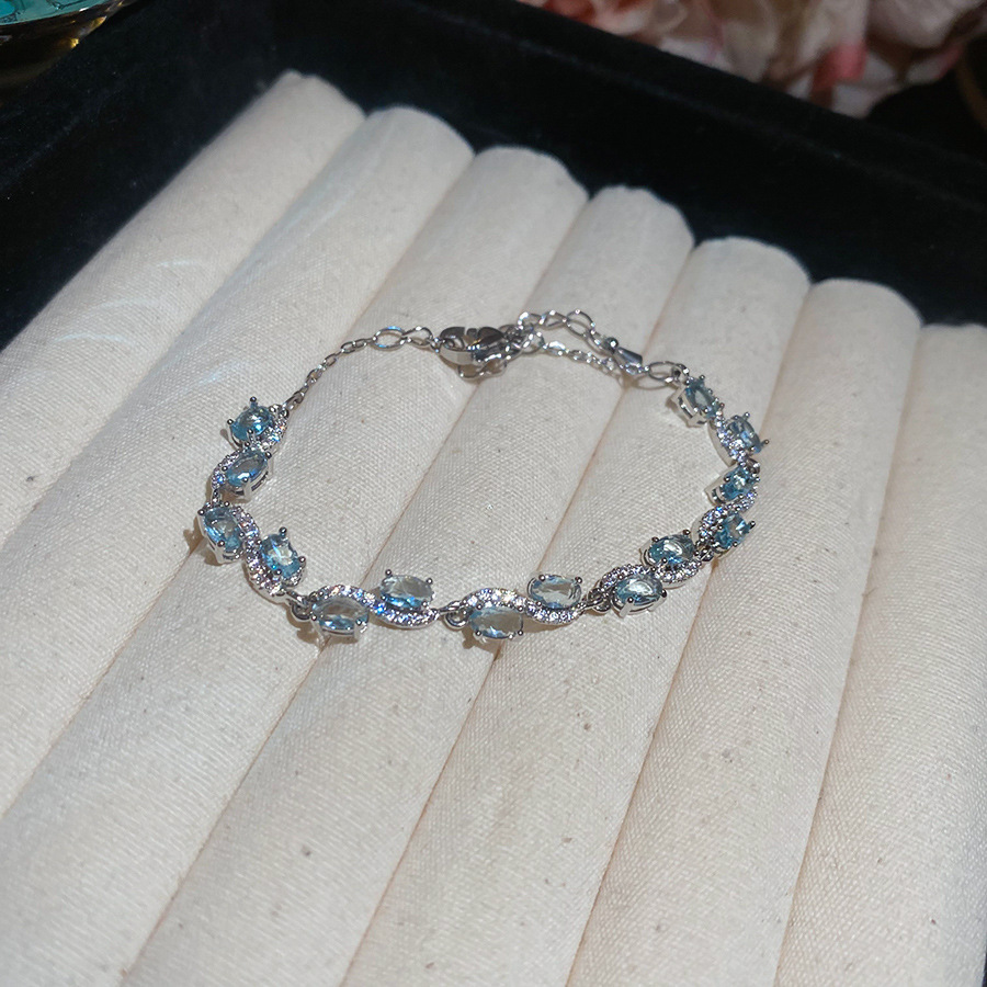 Crushed Ice Blue Cubic Zirconia Bracelet K-fashion Durable Bangle Fade Resistant Premium