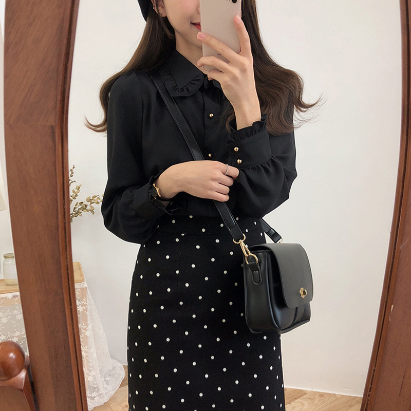 Bowknot College Style Shirt White Chiffon Shirt Women