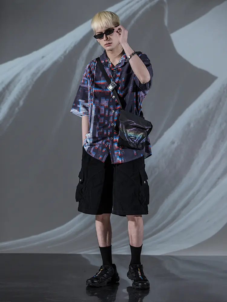 Printed Loose Five-point Sleeve Shirt Jacket