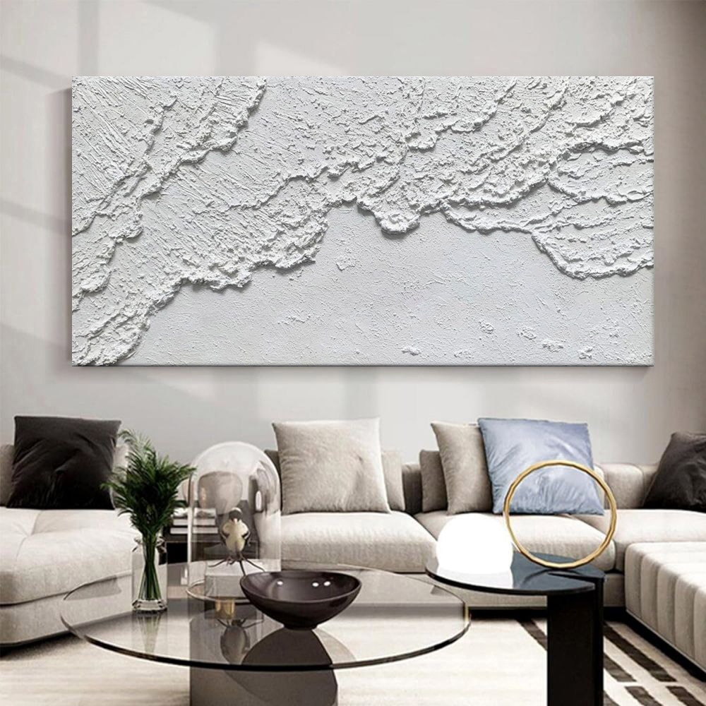 White Ocean Waves Texture Beach Abstract Art Pure Hand Painted Oil Painting Home Decoration Restaurant For Living Room Bedroom Wall Decoration