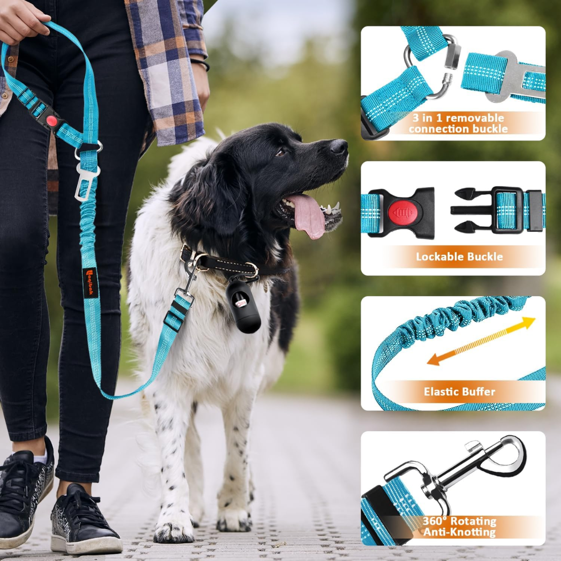 Removable Dog Seat Belt Harness For Car, 3 In 1 Pet Dog Car Seatbelt Leash, Retractable Restraint Secures To Vehicle Headrest — foto 5