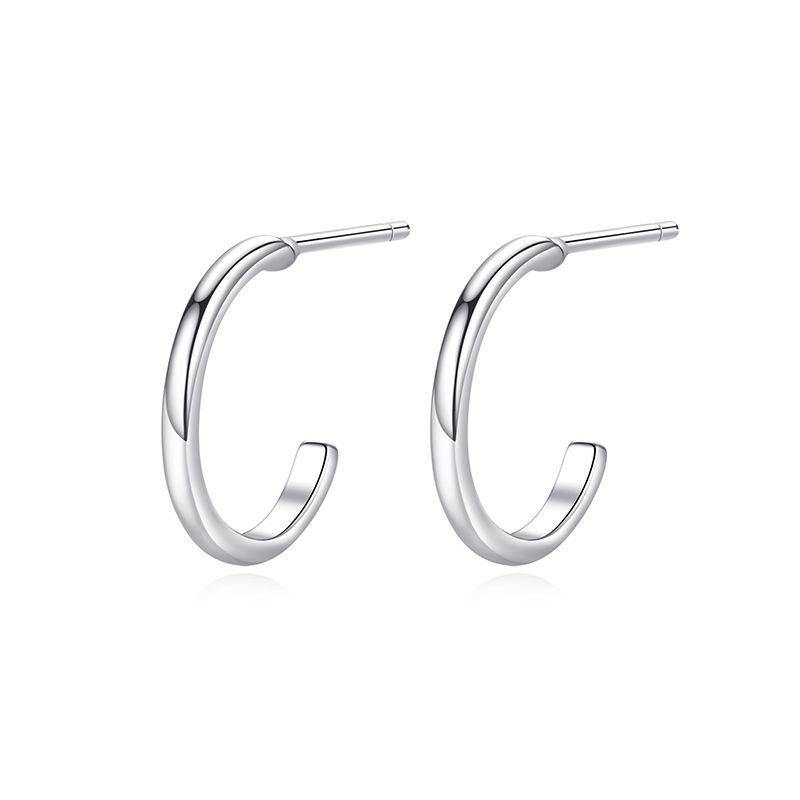 925 Sterling Silver Geometric C-Shaped Stud Earrings