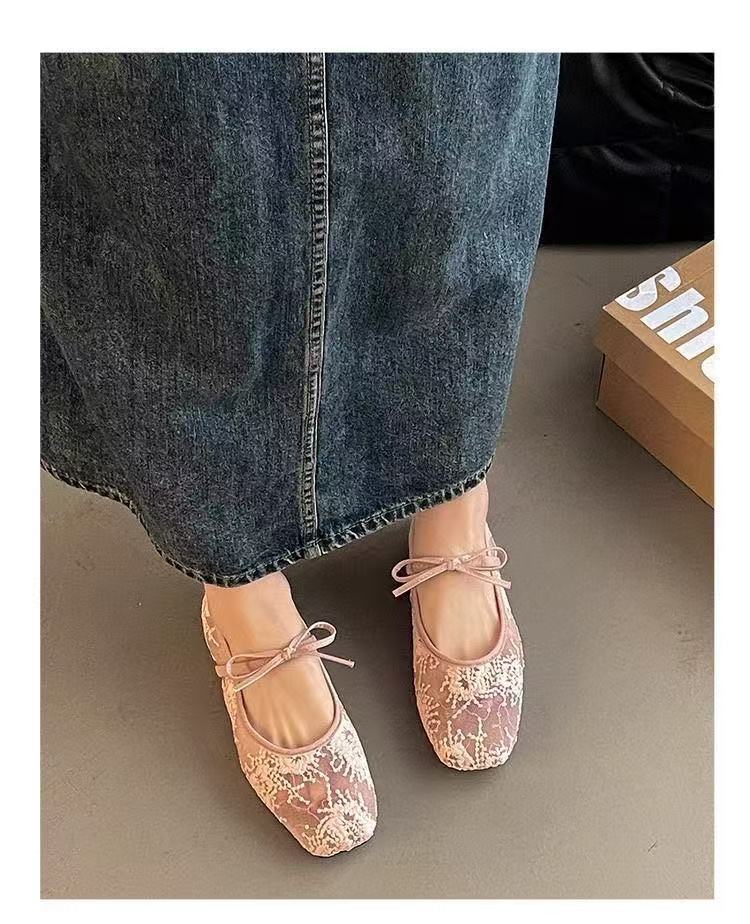 Women Breathable Mesh Mary Jane Shoes, New Spring Summer Low Cut Fairy Style Pumps, Bowknot Design Hidden Wedge Heels — view 6