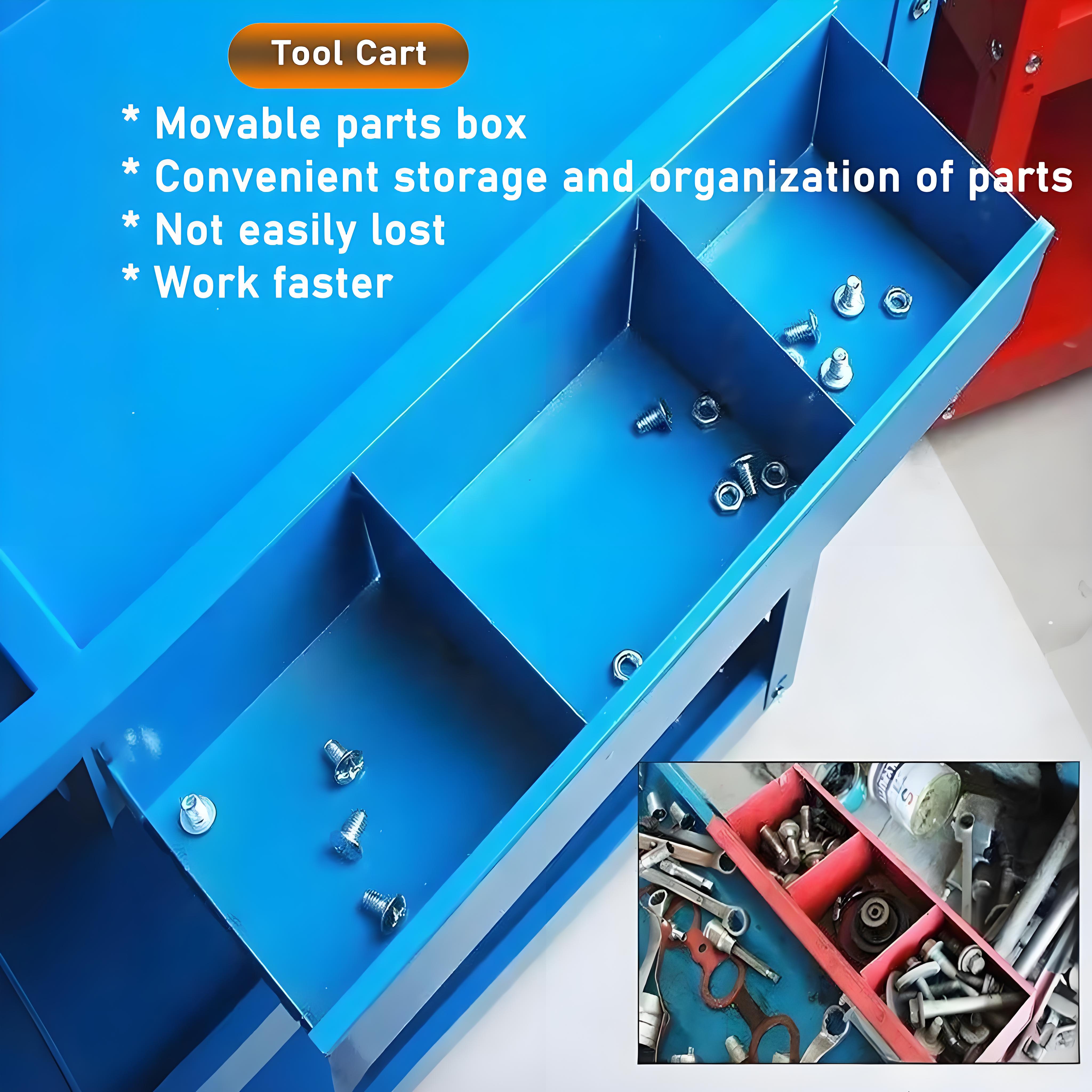Upgrade 3-Tier Rolling Tool Cart With Lockable Wheels, Heavy Duty Steel Utility Cart, Kitchen Cart Organizer, Workshop Rolling Serving Cart For Garage, Warehouse, Blue