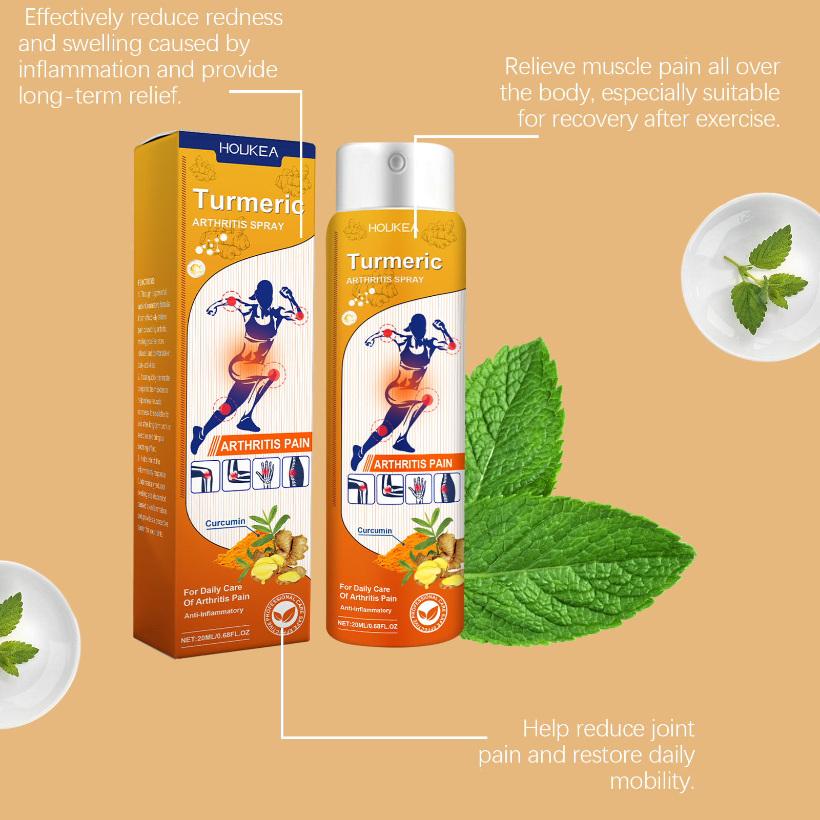 Turmeric Joint Pain Relief Spray With Curcumin & Peppermint Extract, Anti-Inflammatory Joint Care Mist For Arthritis, Sore Muscles & Workout