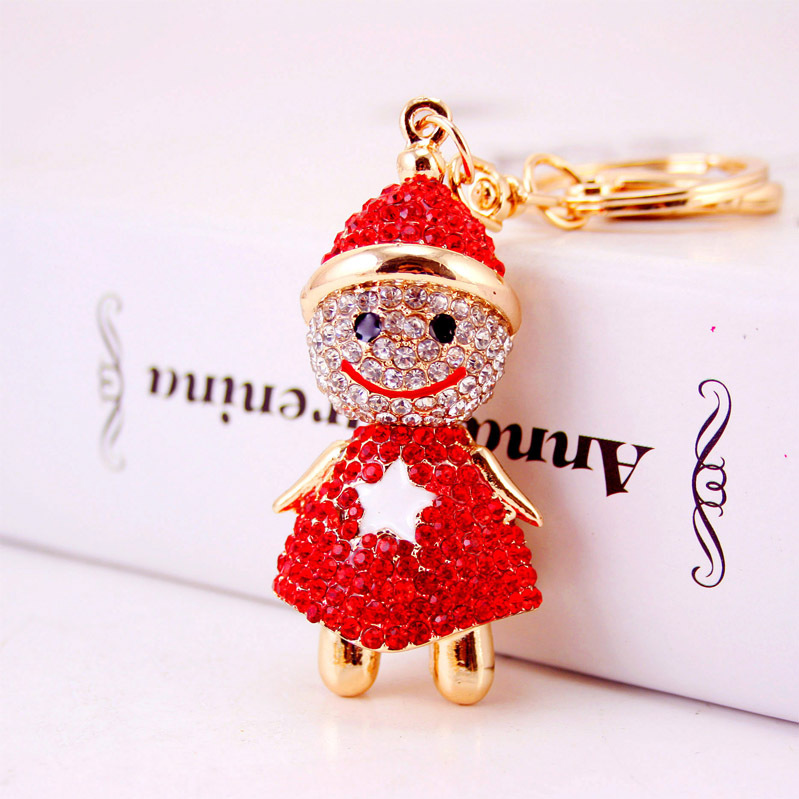 Creative Craft Gifts Lovely Christmas Cartoon Snowman With Diamond Key Ring Red - Shop at LoveMi