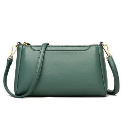 Soft Leather Multi-layer Middle-aged Women's Shoulder Messenger Bag - Green - View 1