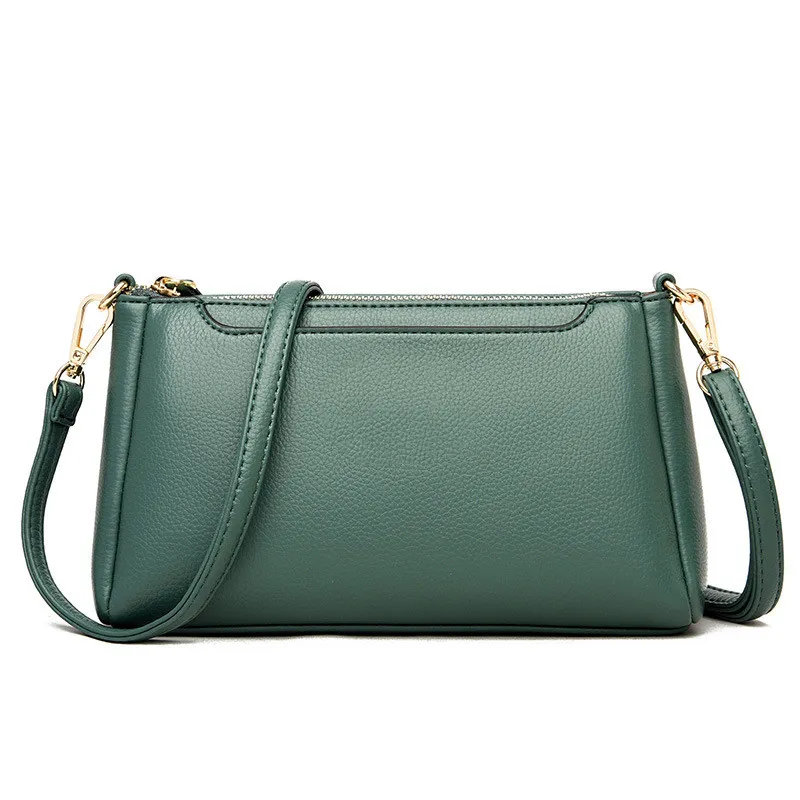 Soft Leather Multi-layer Middle-aged Women's Shoulder Messenger Bag - Green