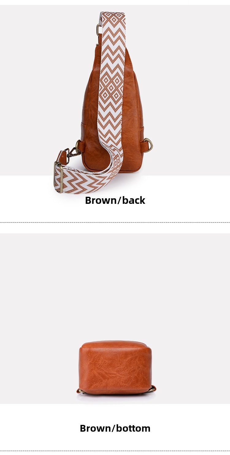 Women Chest Bag Sling Bag, Guitar Strap Small Crossbody Pu Leather Satchel Daypack