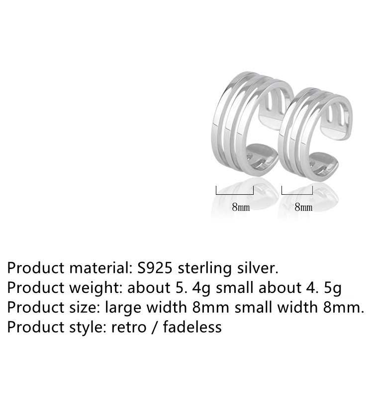 S925 Silver Jewelry Three-line Women's Ring Retro Simple All-matching Couple Style