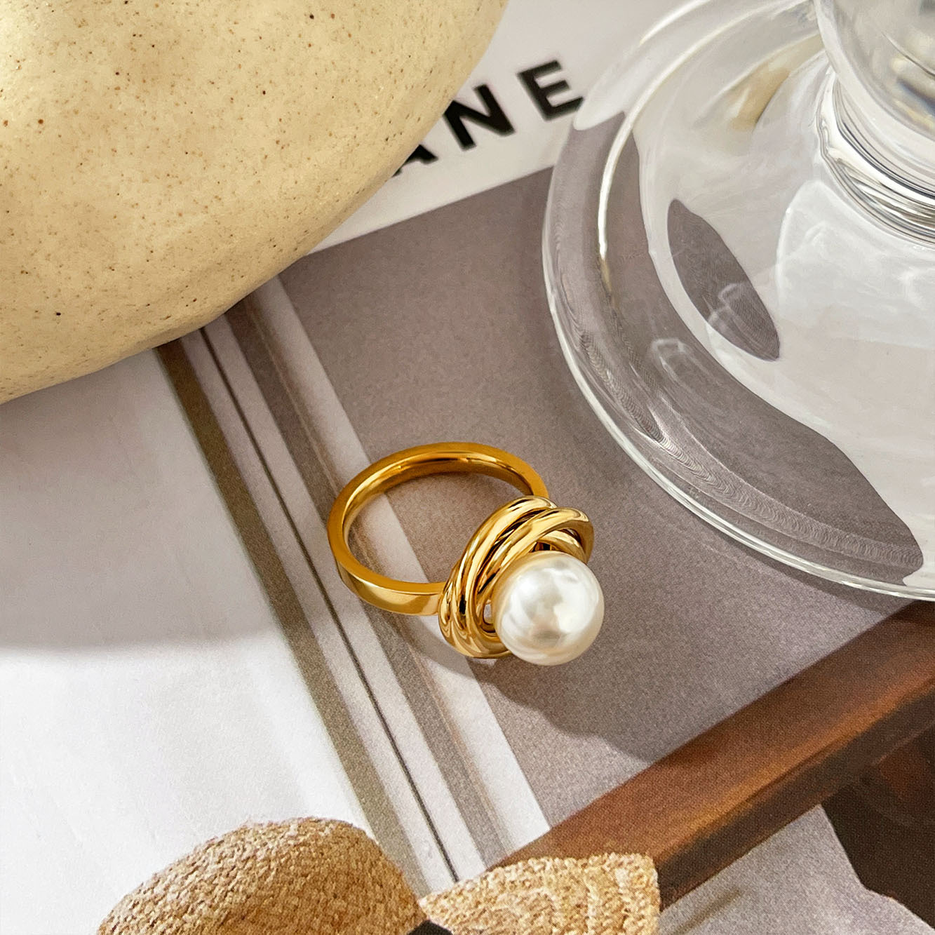 Title 5, Niche Pearl Ring voor dames, licht luxe design,...