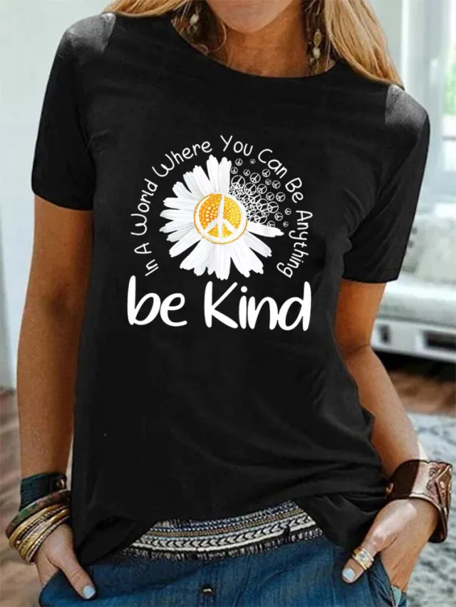 Women's Crew Neck Printed Short Sleeves Black - Shop at LoveMi