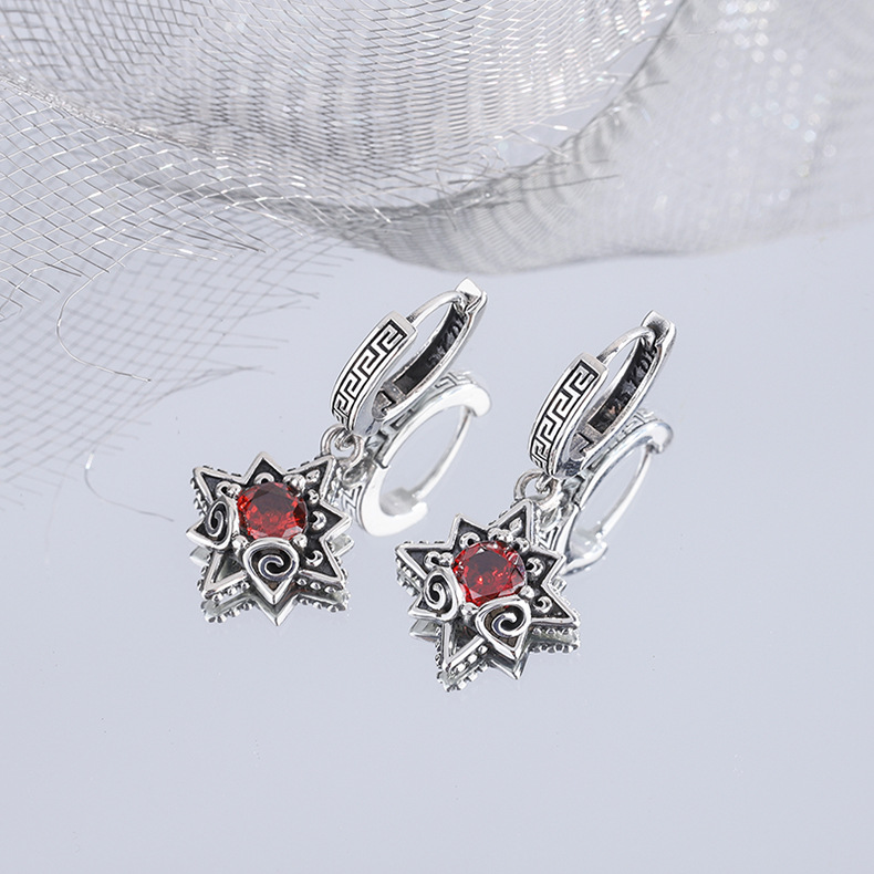 Title 5, Sterling Silver Earrings Six-pointed Star 925 S...