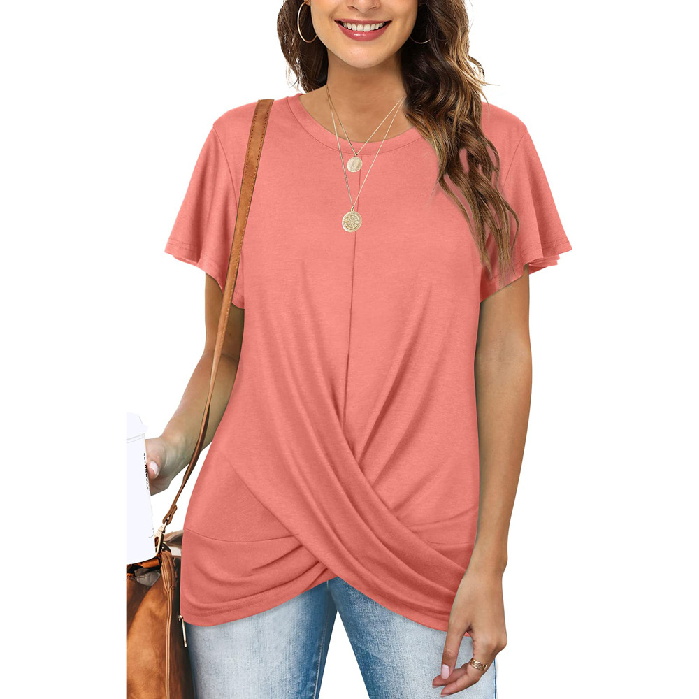 Women's Crew Neck Solid Twist Short Sleeve T-Shirt