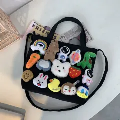 Fashion Girls Cute Ins Students Handheld Shoulder Canvas Crossbody Bag - Black - View 1
