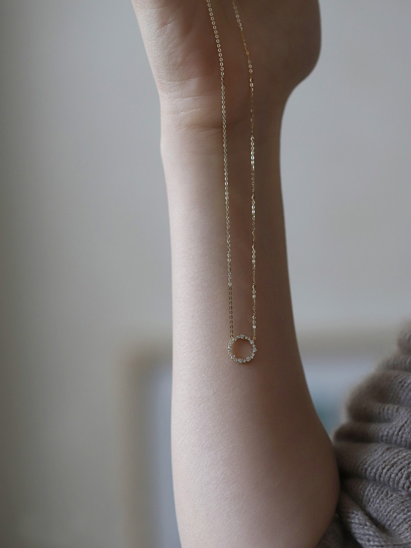 Full Diamond Circle Temperament Japanese And Korean K Gold Clavicle Chain