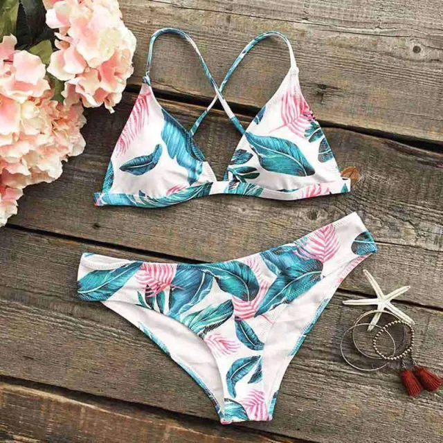 Leaf Print Lace Split Bikini Ladies Swimsuit Green - Shop at LoveMi