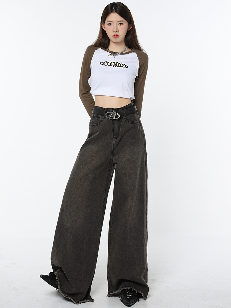 Title 2, Retro Black Gray Do Old Jeans Female. Comfortab...