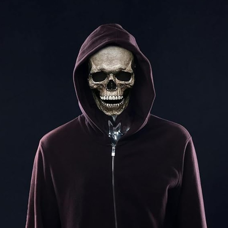 Full Head Skull Mask Helmet W& Movable Jaw Halloween Party Prop Latex Headgear — image 2