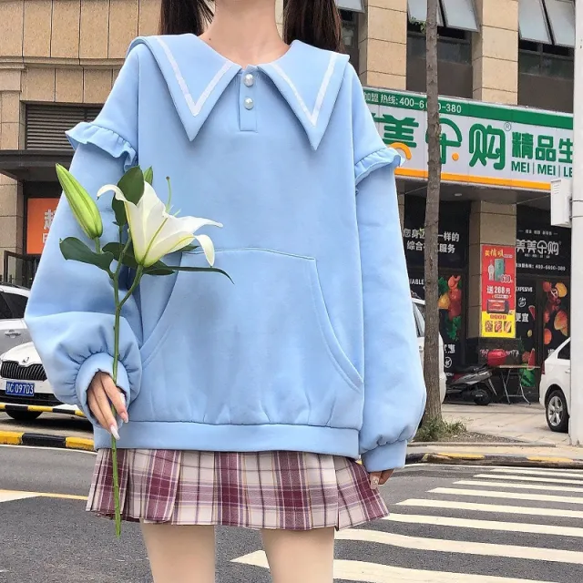 Sweatshirt With Loose Ears Blue - Shop at LoveMi