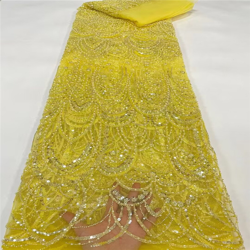 Wave Pattern Sequin Beaded Tube Embroidery Fabric - Image 6