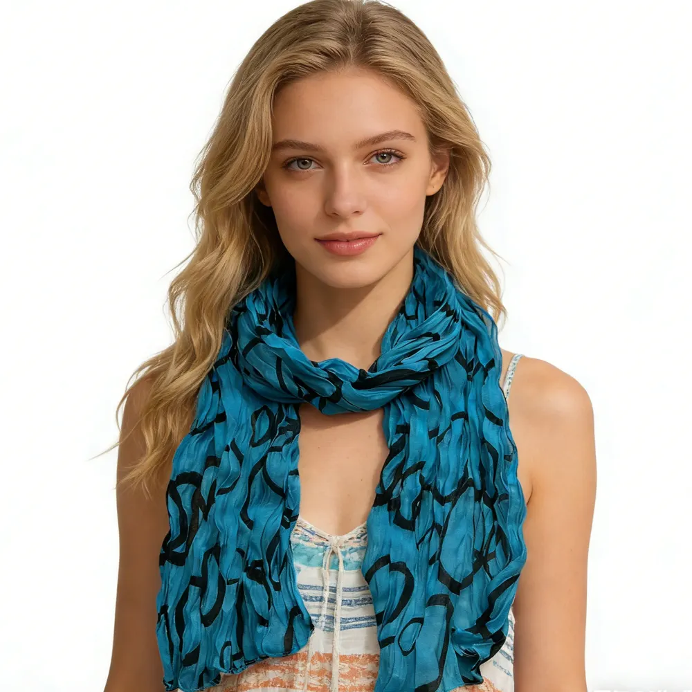 Turquoise Printed Crinkle Scarf - Summer Beach