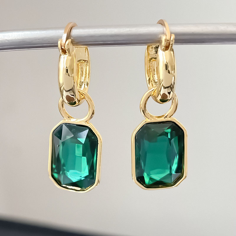 Square Zircon Earrings 18k Gold Plated Brass Light Luxury