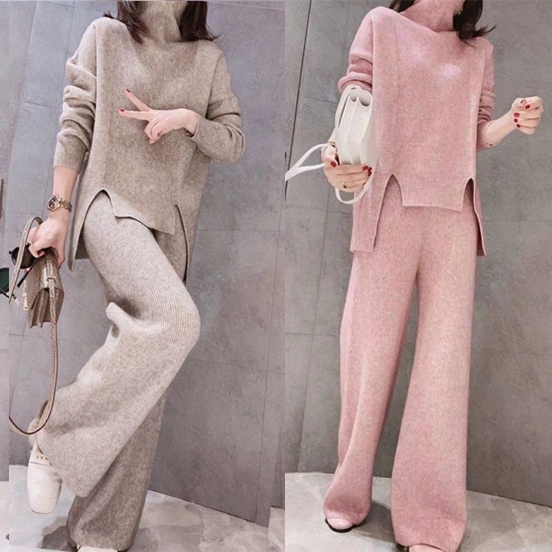 Loose Turtleneck Sweater  Two-piece Wide-leg Pants