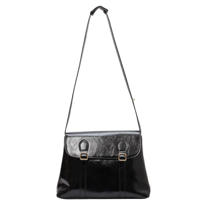 One-shoulder Women's Retro Fashion Niche Messenger Bag - Black