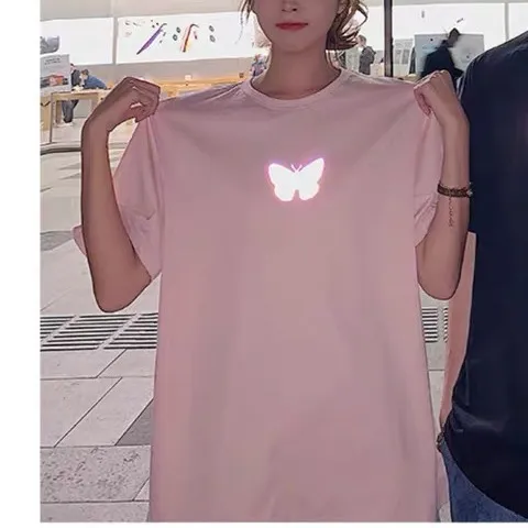 All match Super Fire Butterfly Reflective Printing Short Sleeve Pink - Shop at LoveMi