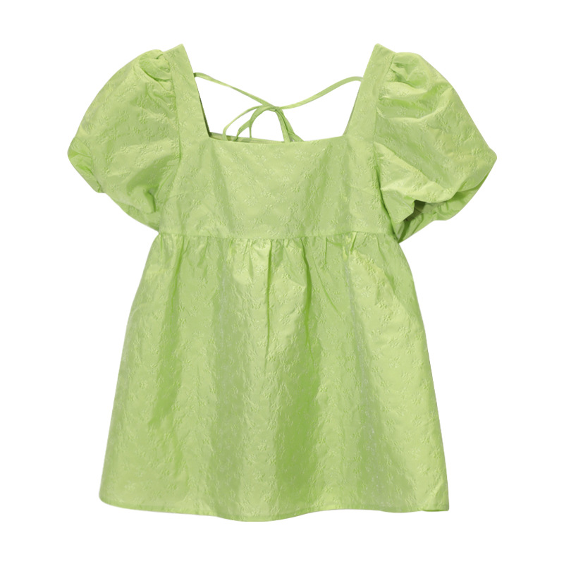 Square Neck Puff Sleeve Top Women's Design Short Sleeve Shirt