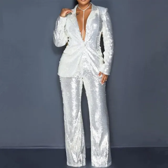 Slim fit Sequined Suit Top And Trousers Women's Suit - Shop at LoveMi