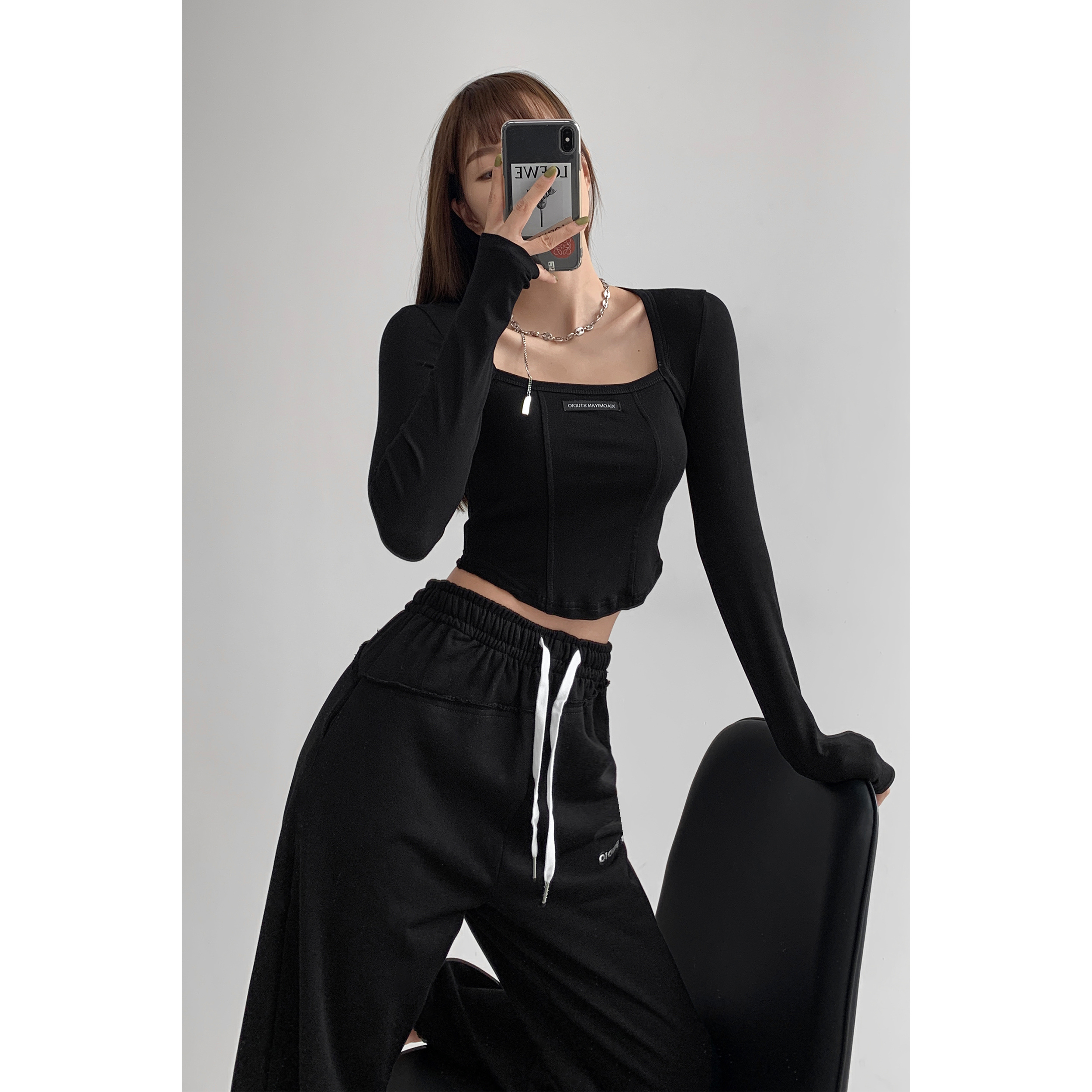American Fishbone Brace Design Sense Bottoming Shirt Female