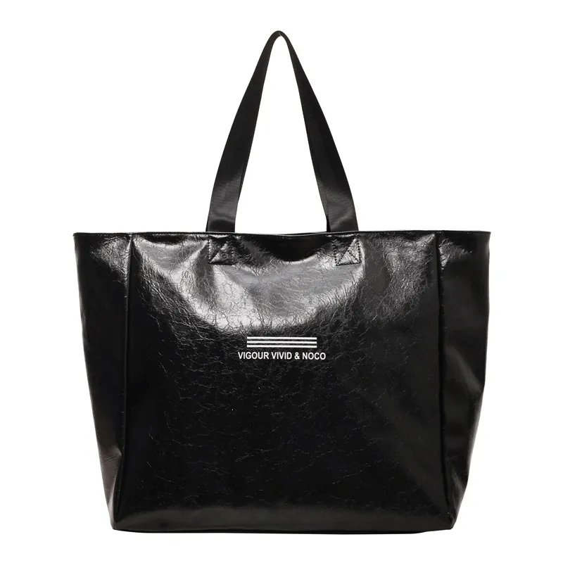 Large Capacity Tote Bag Women Fashion Versatile Solid Shoulder Bags Waterproof Designer Luxury Handbag Trend Personalised Travel Bag - Black