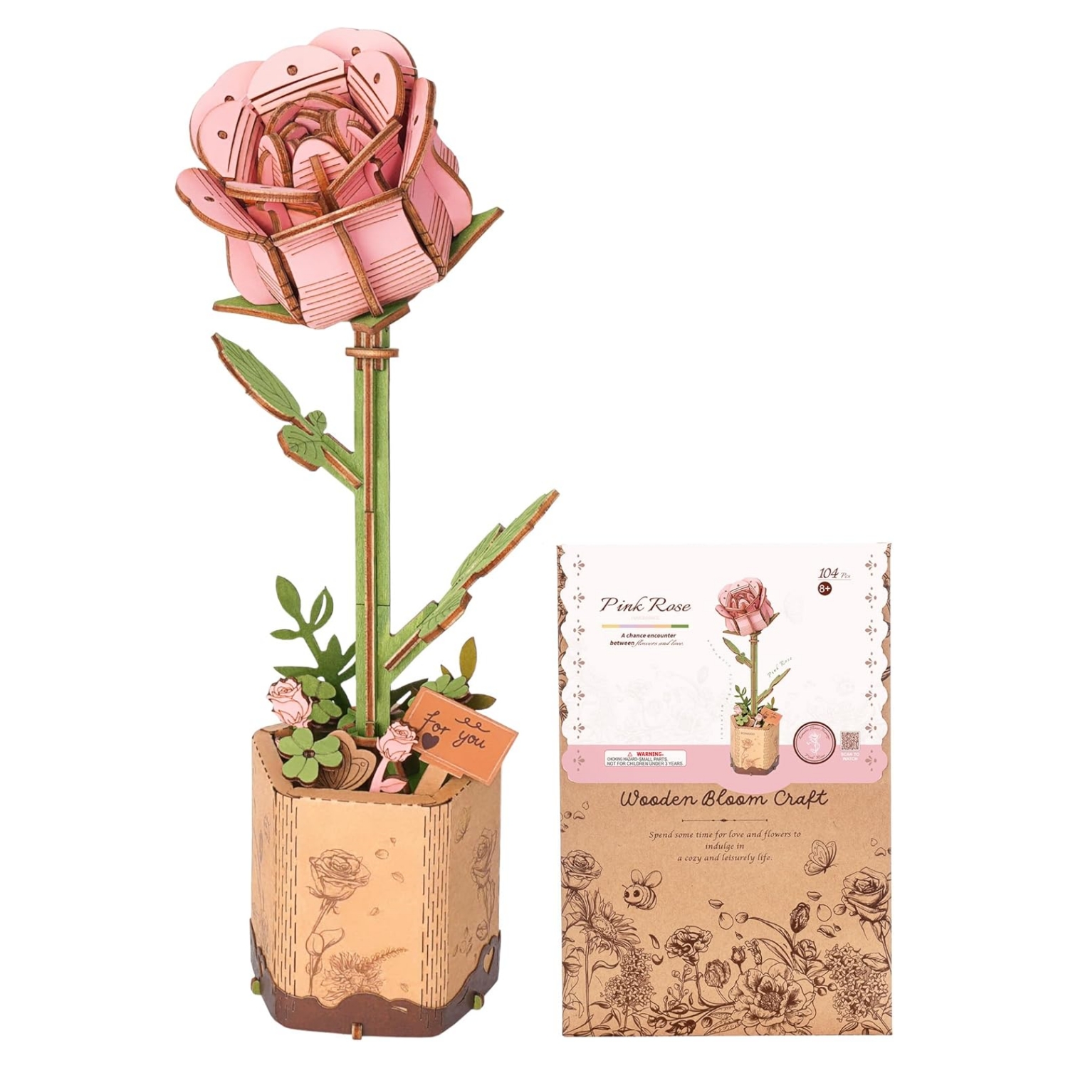 Rowood 3D Wooden Rose Bouquet - DIY Adjustable Flower Model Kit, No Glue Required, Suitable For Adults' Home And Table Decorations, Suitable For Adults And Teens, A Valentine's Day Gift For Women